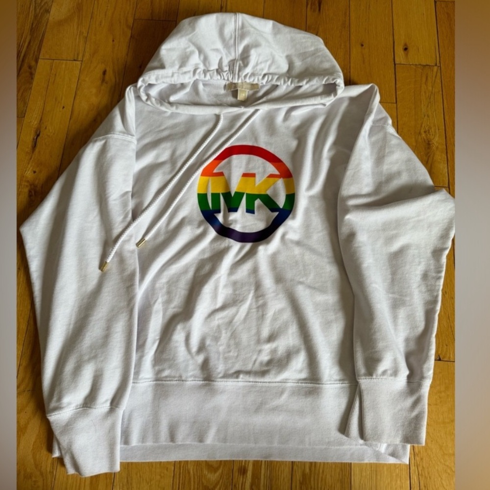 Michael Kors Rainbow Logo White Hoodie Size L